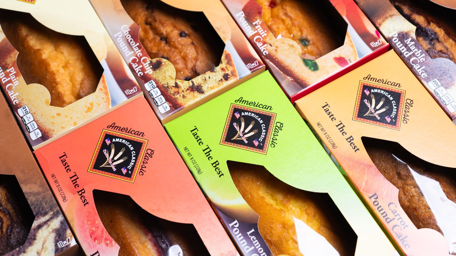 American Classic Taste the Best pound cakes in retail boxes.