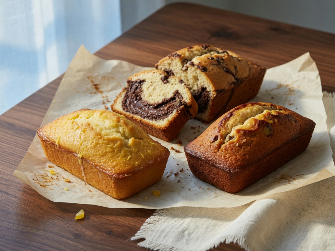 Lemon, marble, and banana mini loaf cakes