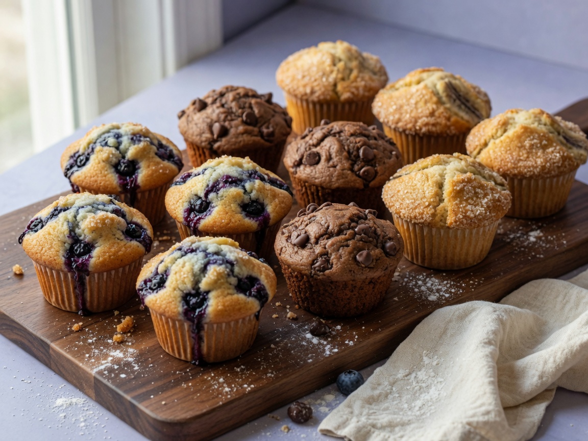Assorted bakery muffins.