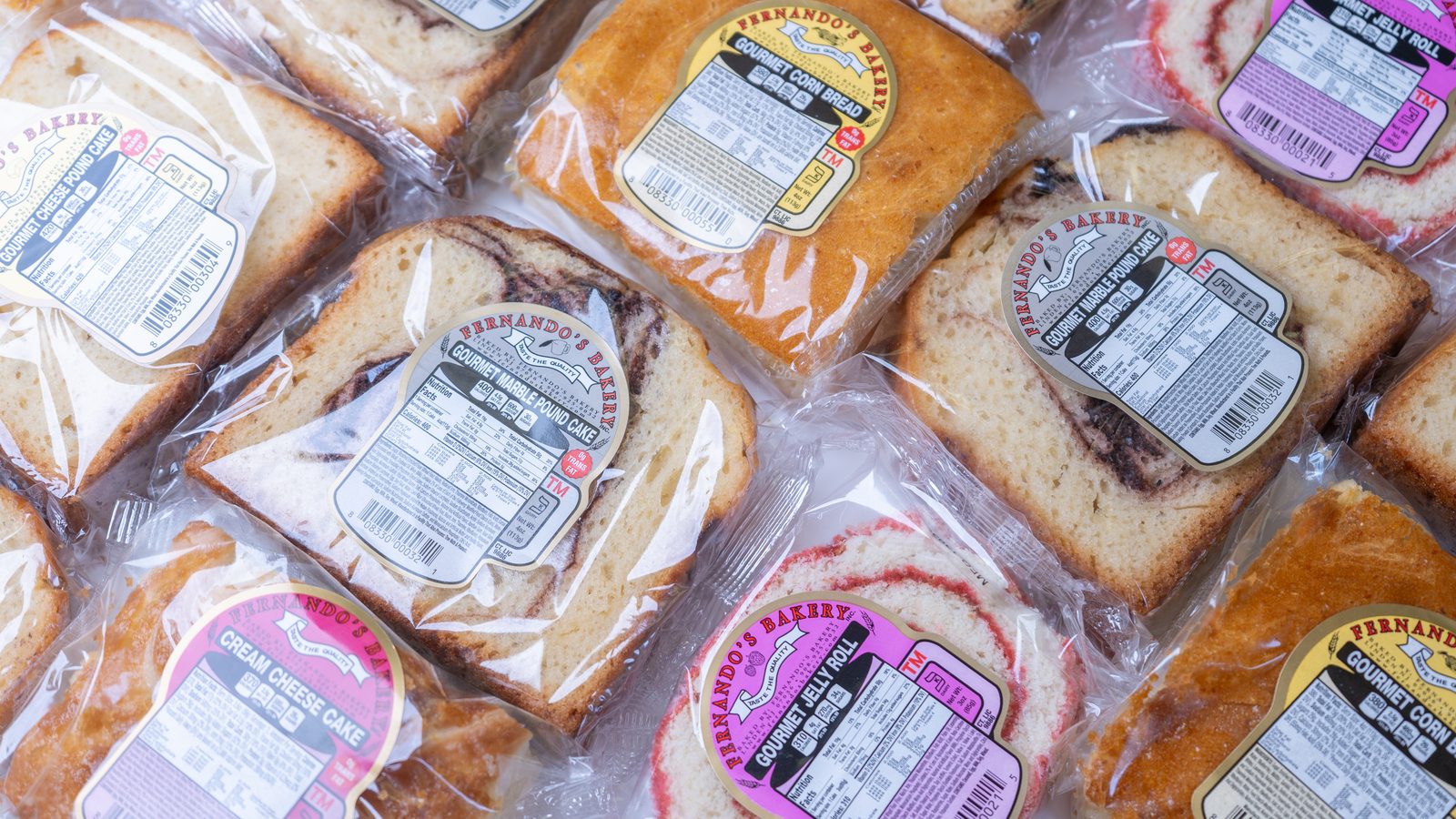 Individually wrapped Fernando's Bakery slices and jelly rolls.