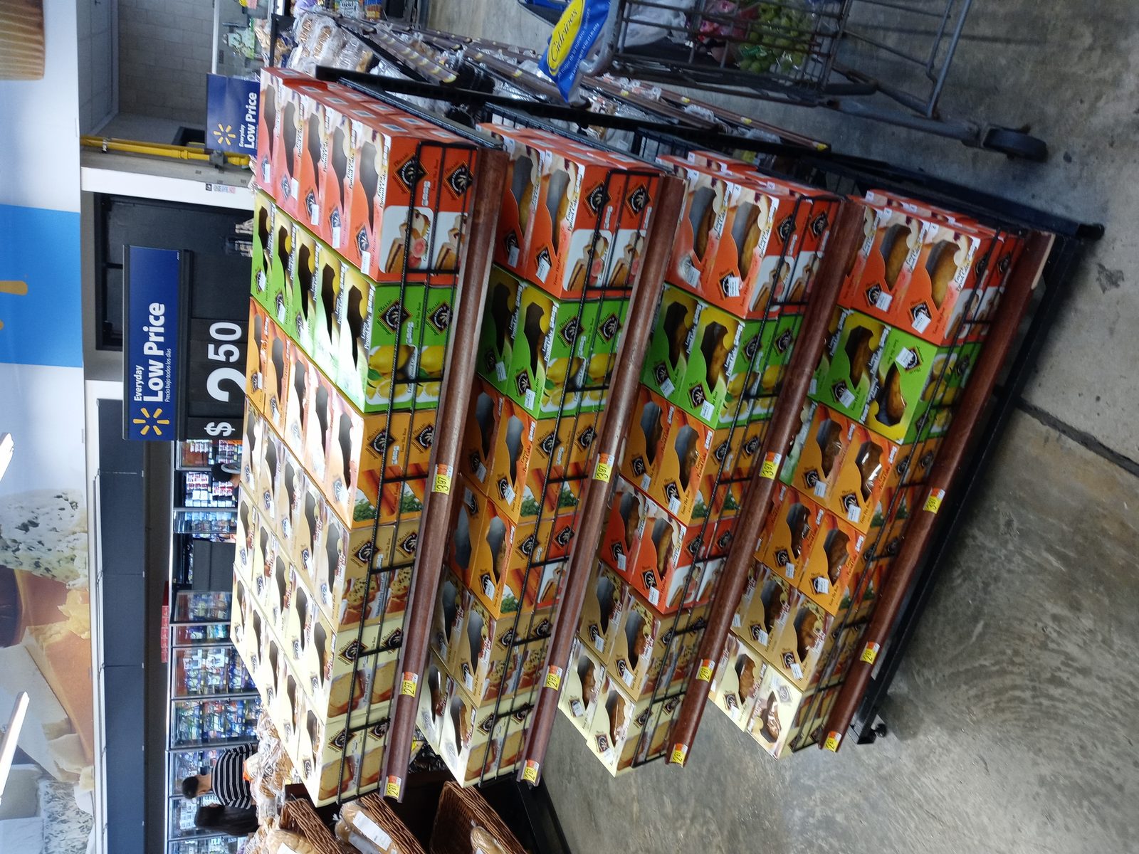 American Classic pound cakes stocked on a Walmart display rack